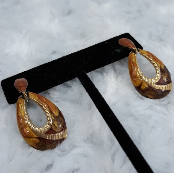 Vintage Swirled Enamel Teardrop Pierced Earrings - Picture 1 of 6